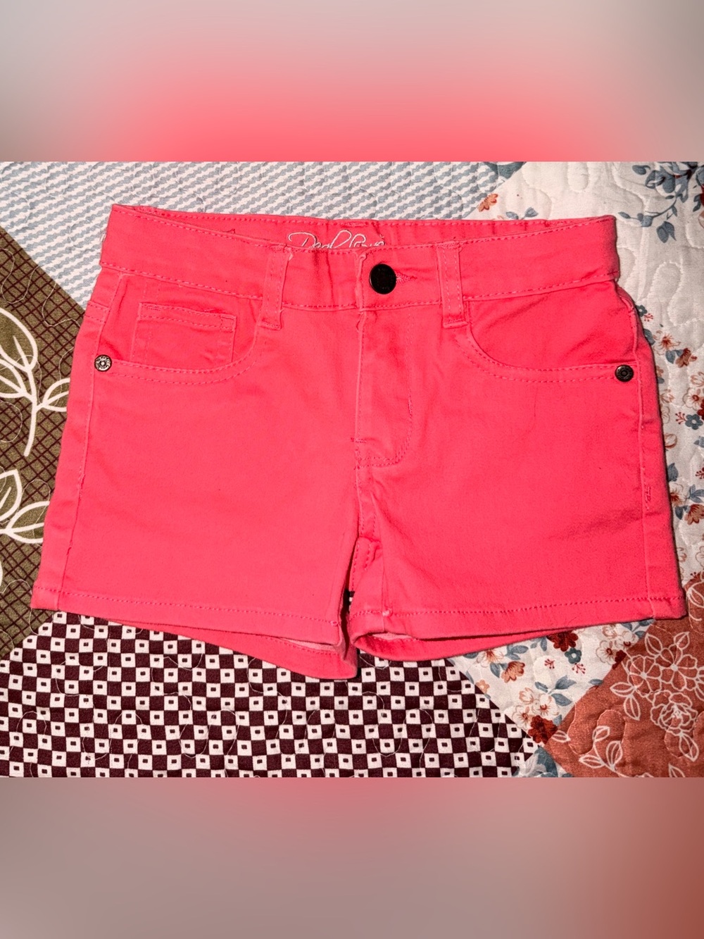 Girls Real Love Coral Denim Shorts Size 7 Adjustable Waist